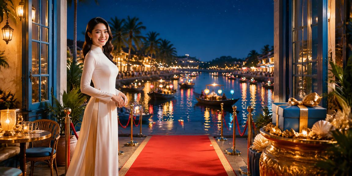 Không gian sòng bài tại Hội An với trang phục áo dài truyền thống